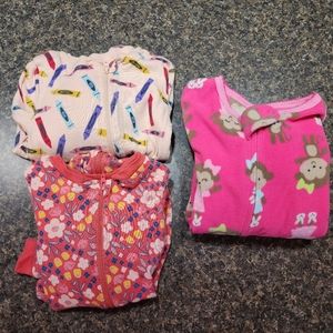 Toddler Girls 18 month Footed Zip Jammies PJs Sleepwear (3 Items)